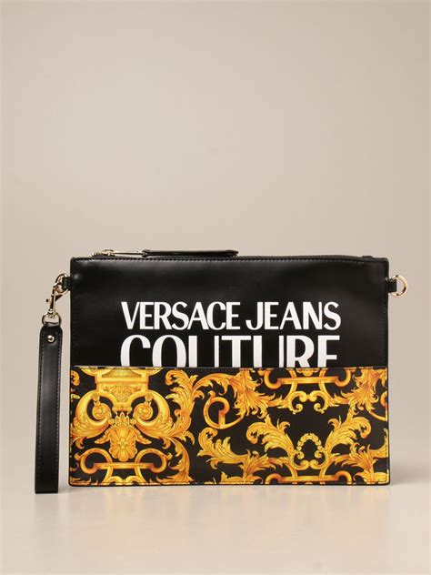 versace jeans black clutch bag|versace handbags with big zipper.